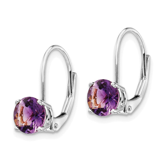 Shop Stylish 14K White Gold 6mm Amethyst Leverback Earrings - Affordable Luxury!