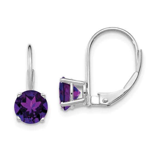 Shop Stylish 14K White Gold 6mm Amethyst Leverback Earrings - Affordable Luxury!