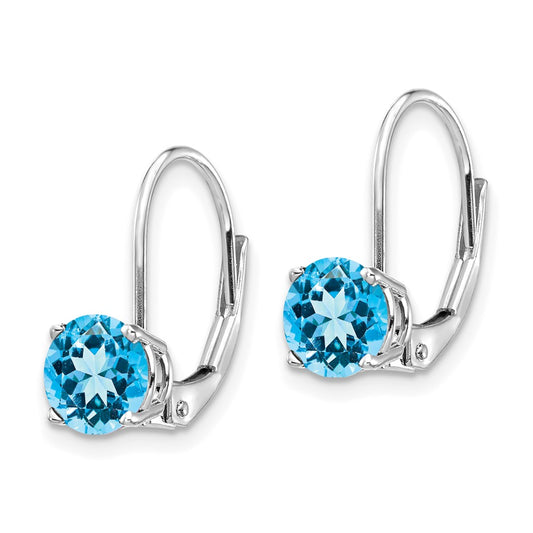 Buy Stylish 14K White Gold 6mm Blue Topaz Leverback Earrings - Affordable Luxury