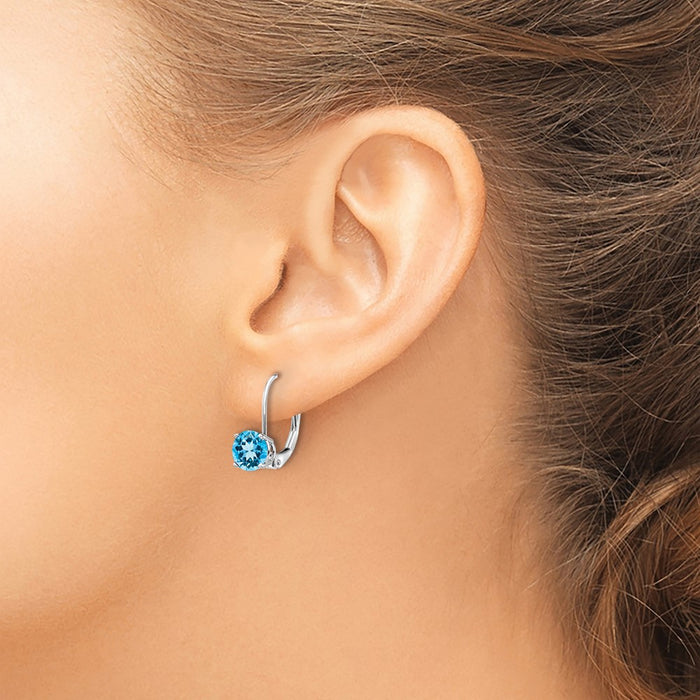 Buy Stylish 14K White Gold 6mm Blue Topaz Leverback Earrings - Affordable Luxury-3