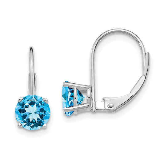 Buy Stylish 14K White Gold 6mm Blue Topaz Leverback Earrings - Affordable Luxury
