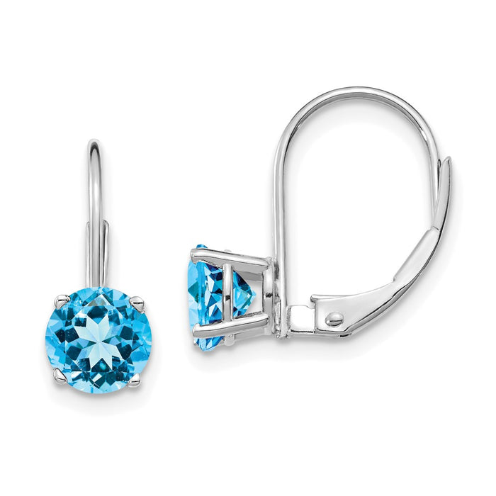 Buy Stylish 14K White Gold 6mm Blue Topaz Leverback Earrings - Affordable Luxury-1