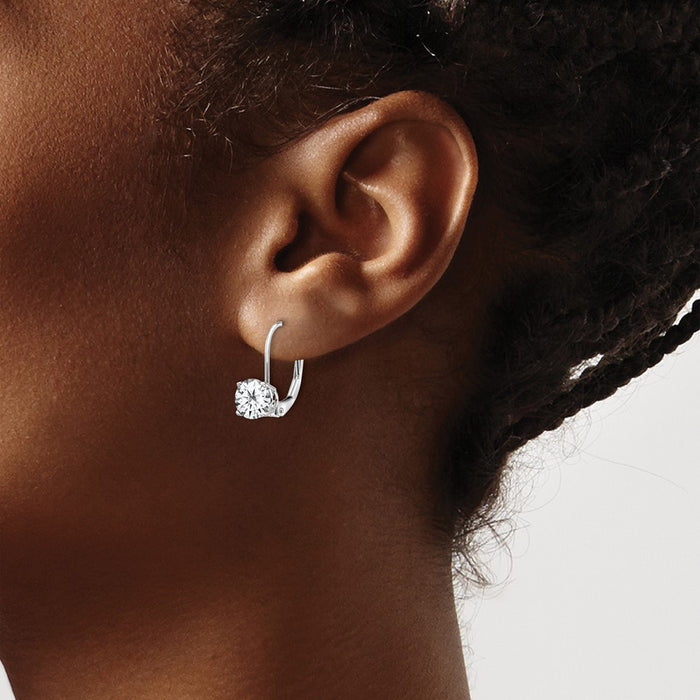 Shop Stylish 14K White Gold 6mm Cubic Zirconia Leverback Earrings - Luxury Value!-3