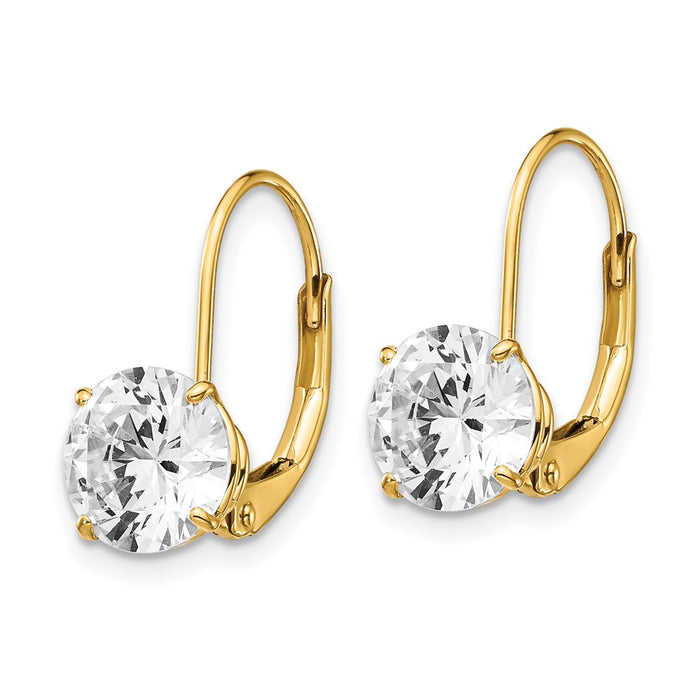 Exclusive 14K Gold 7mm Cubic Zirconia Leverback Earrings - Stylish Luxury Value-2