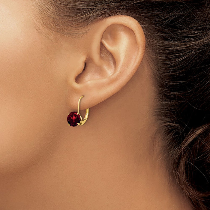 High-Quality 14K Gold Round Garnet Leverback Earrings - Affordable Luxury!-3