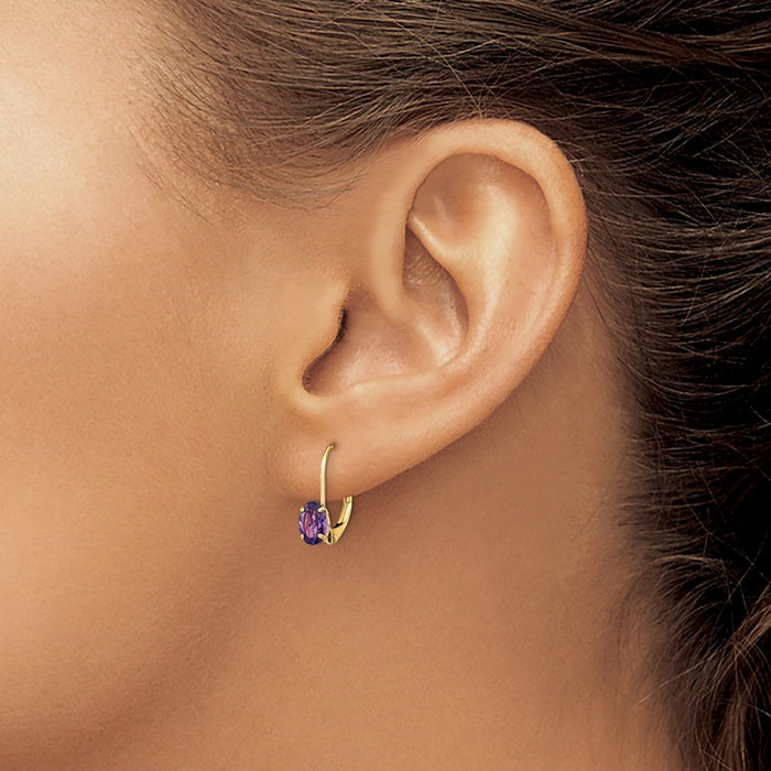 Shop Stylish 14K Gold Leverback Earrings with 6x4mm Oval Amethyst, Affordable Value!-3