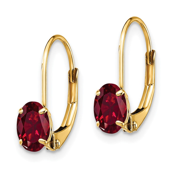 Shop Stylish 14K Gold 6x4mm Oval Created Ruby Leverback Earrings at Value Price-2