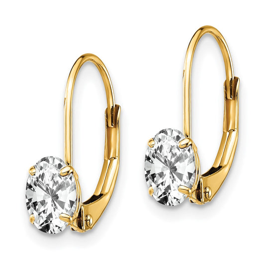 Designer 14K Gold Leverback Earrings with 6x4mm Oval Cubic Zirconia - Stylish Value