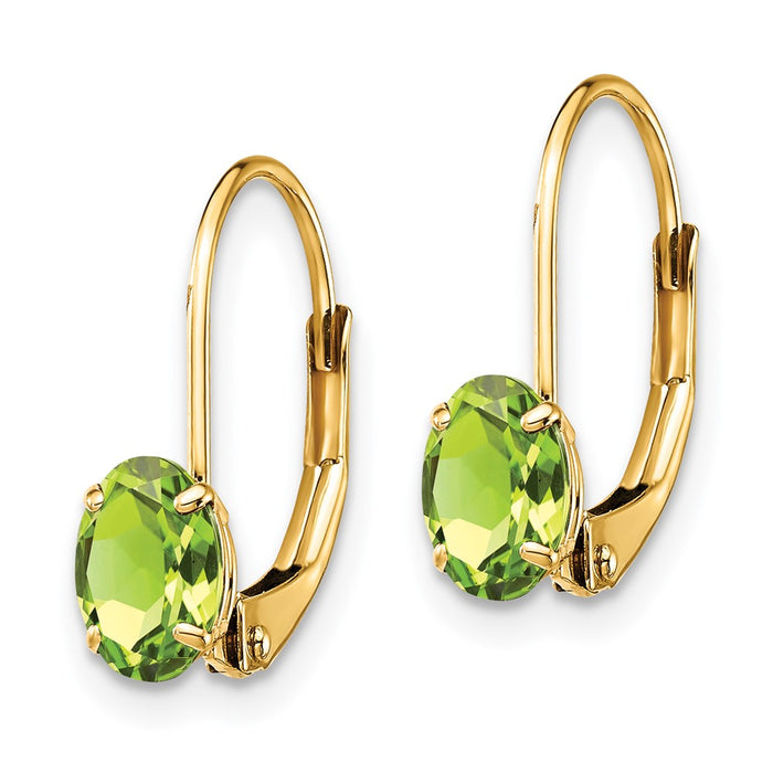 Shop Exclusive 14K Gold 6x4mm Oval Peridot Leverback Earrings - Stylish Value!-2