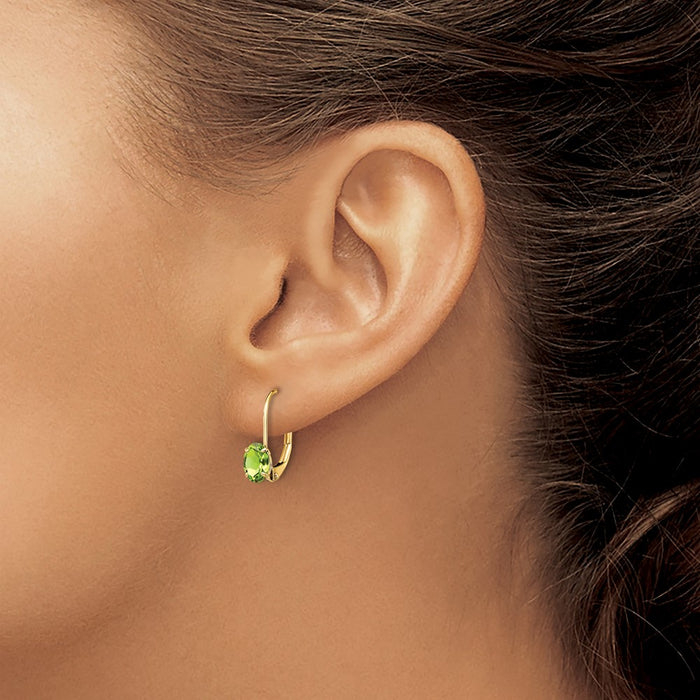 Shop Exclusive 14K Gold 6x4mm Oval Peridot Leverback Earrings - Stylish Value!-3