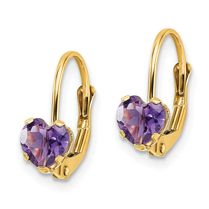 High-Quality 14K Gold 5mm Heart-Shaped Amethyst Earrings - Stylish Value!-2