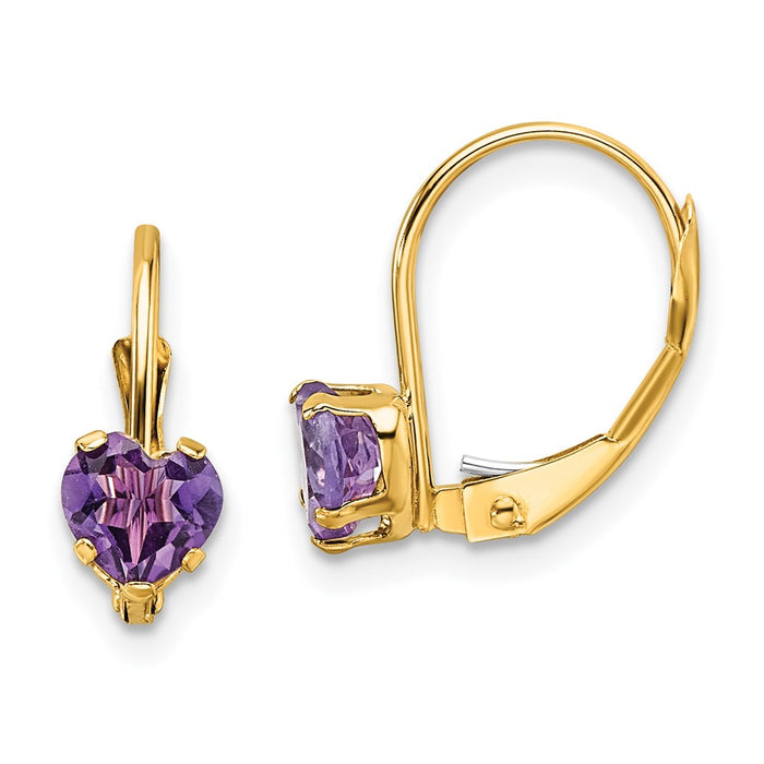 High-Quality 14K Gold 5mm Heart-Shaped Amethyst Earrings - Stylish Value!-1