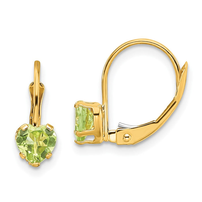 Shop Stylish 14K Gold 5mm Heart-Shaped Peridot Leverback Earrings-1