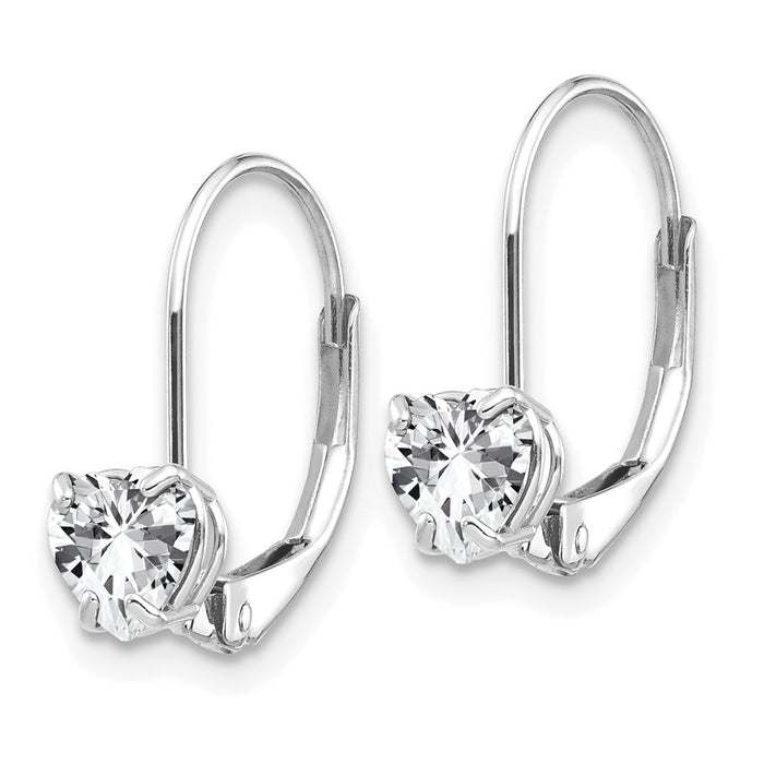 Exclusive 14K White Gold 5mm Heart-Shaped CZ Leverback Earrings - Stylish Value!-2