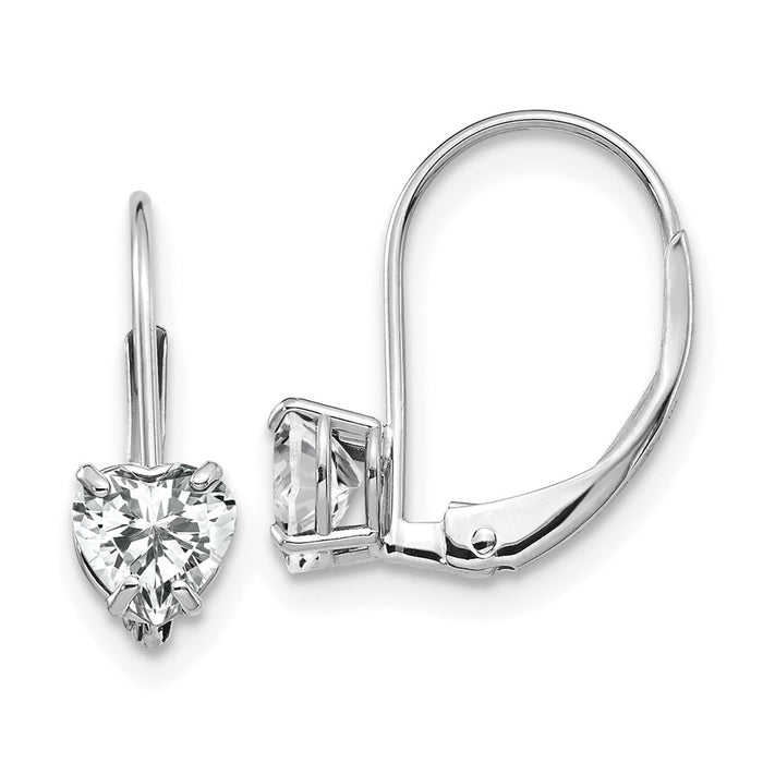 Exclusive 14K White Gold 5mm Heart-Shaped CZ Leverback Earrings - Stylish Value!-1