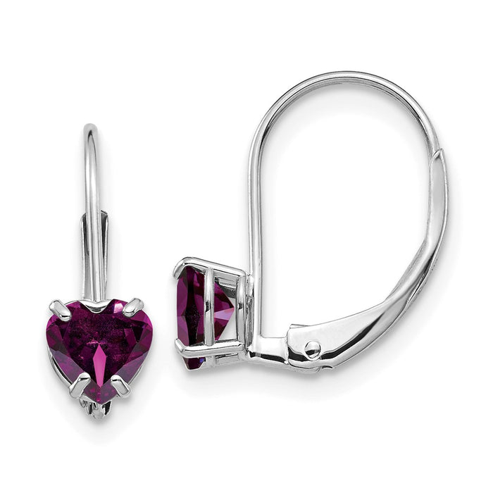 Exclusive 14K White Gold 5mm Heart-Shaped Rhodolite Garnet Earrings - Stylish Value-1
