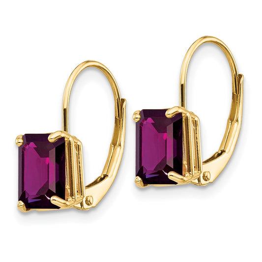 Buy Stylish 14K Gold 7x5mm Emerald Cut Amethyst Leverback Earrings - Luxury Value