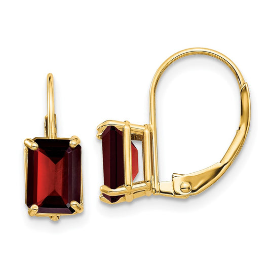 Buy Stylish 14K Gold 7x5mm Emerald Cut Garnet Leverback Earrings - Luxury Value