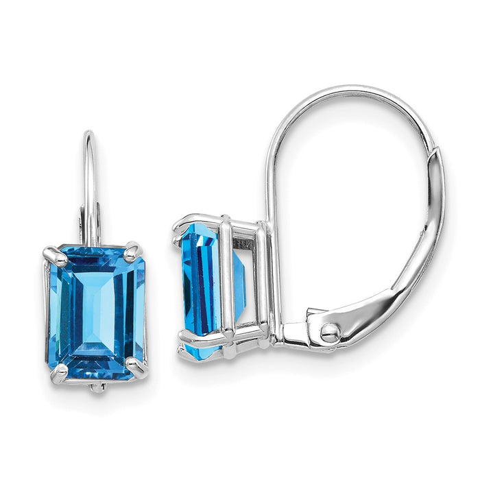 Buy Exclusive 14K White Gold Emerald Cut Blue Topaz Earrings - 7x5mm, Stylish Value-1