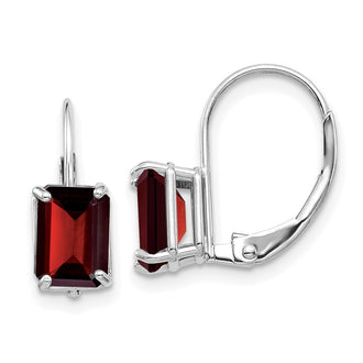 Buy Stylish 14K White Gold Garnet Drop Earrings - Exclusive Emerald Cut Design