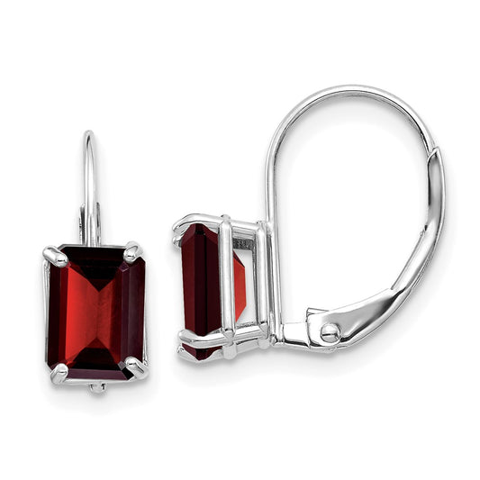 Buy Stylish 14K White Gold Garnet Drop Earrings - Exclusive Emerald Cut Design