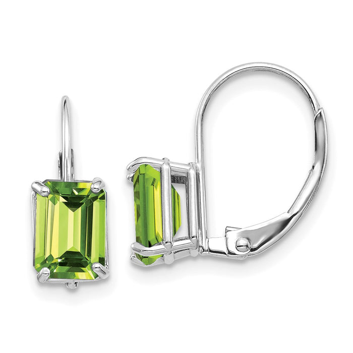 Shop Stylish 14K White Gold Peridot Leverback Earrings - 7x5mm, Luxury Value!-1