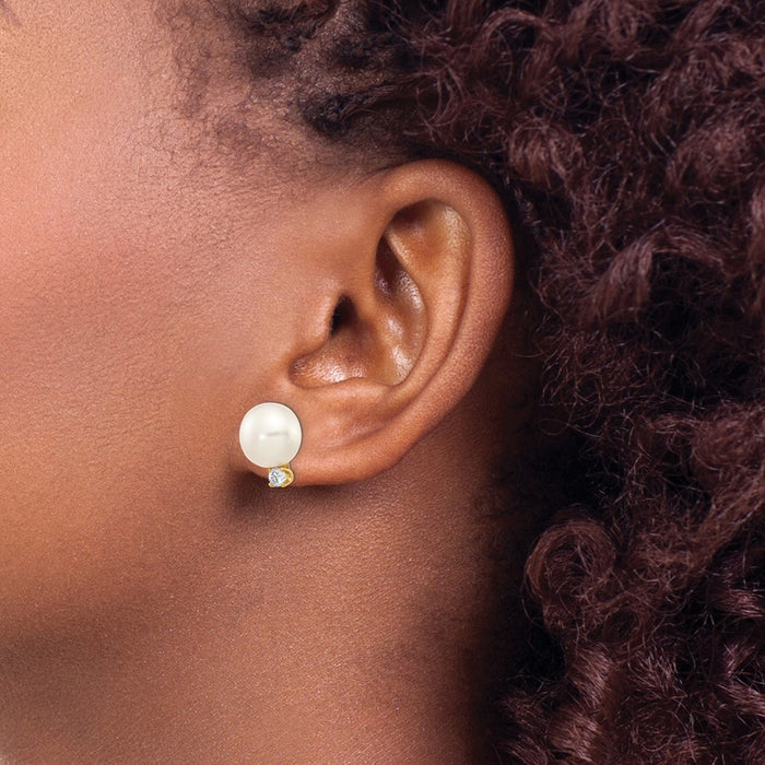 Shop Stylish 14K White Gold Freshwater Pearl Earrings - 10-11mm, 0.2ct Diamonds-3