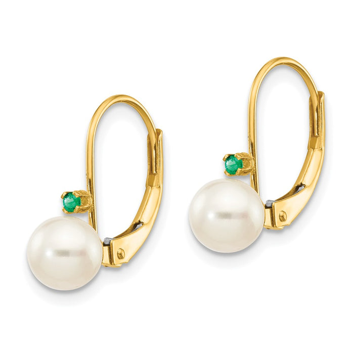 Exclusive 14K White Gold Leverback Earrings with 5.5mm Pearls & Emeralds-2