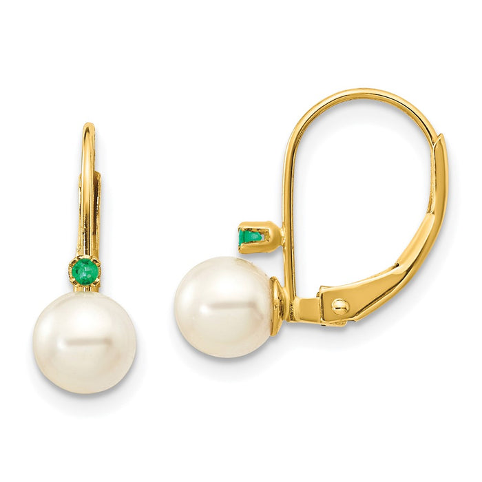 Exclusive 14K White Gold Leverback Earrings with 5.5mm Pearls & Emeralds-1
