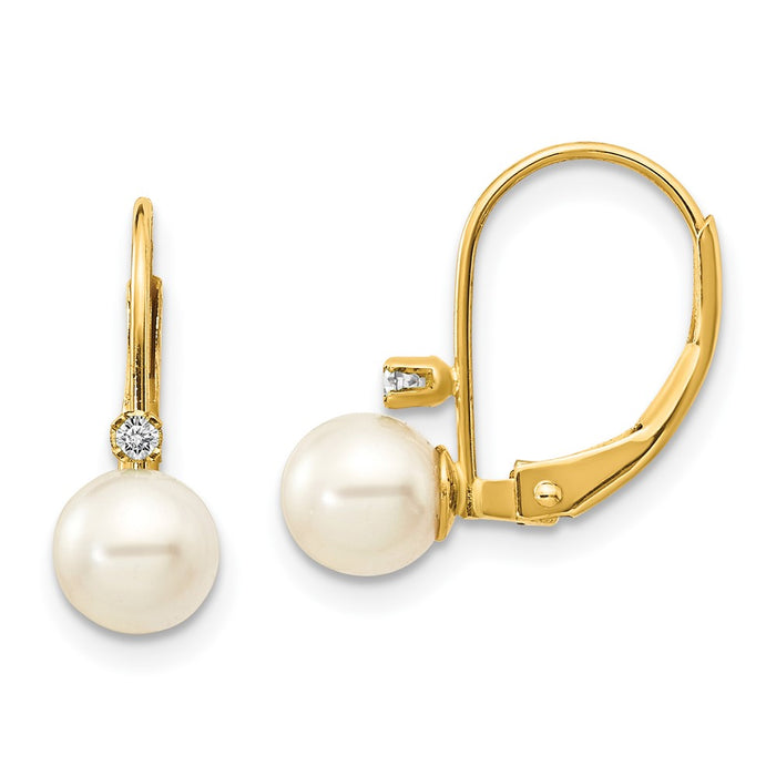 Shop Stylish 14K White Gold Leverback Earrings with 5-6mm AA Freshwater Pearls-1