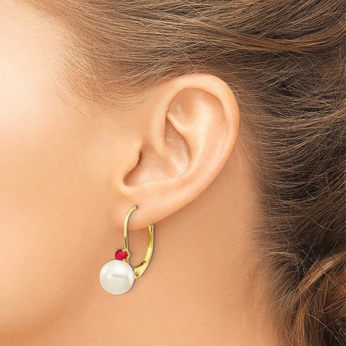 Buy Exclusive 14K White Gold Pearl & Ruby Leverback Earrings - Stylish 6-6.5mm-3