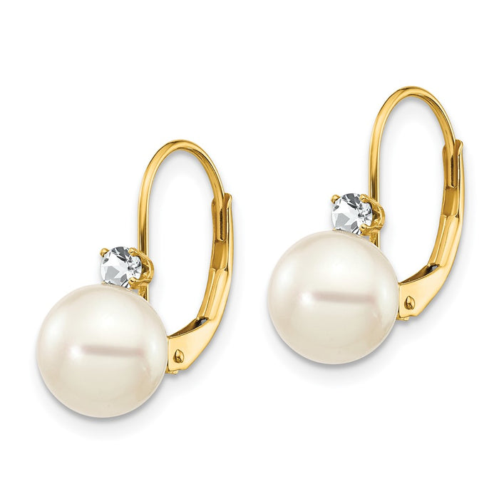 Shop Exclusive 14K White Gold 7-8mm Pearl & Diamond Leverback Earrings-2