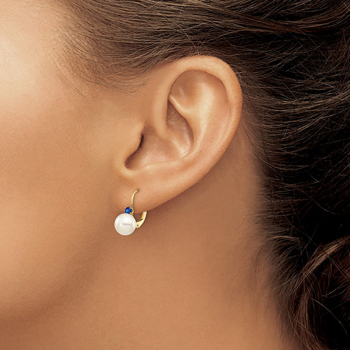 Shop High-Quality 14K White Gold Leverback Earrings with Pearls & Sapphires-3