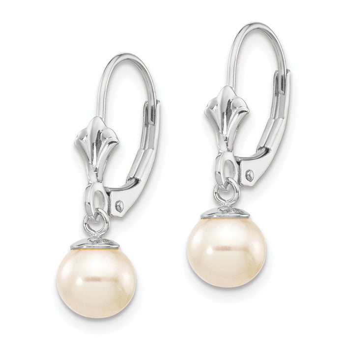 High-Quality 14K White Gold Dangle Earrings with 6-7mm Freshwater Pearls, Affordable Luxury-2