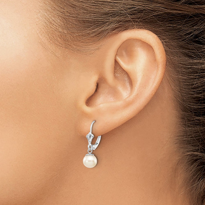 High-Quality 14K White Gold Dangle Earrings with 6-7mm Freshwater Pearls, Affordable Luxury-3
