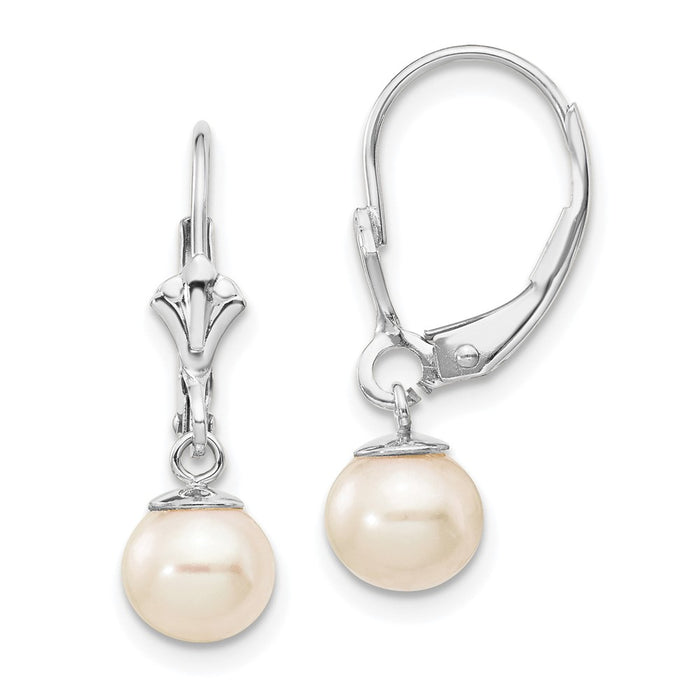 High-Quality 14K White Gold Dangle Earrings with 6-7mm Freshwater Pearls, Affordable Luxury-1
