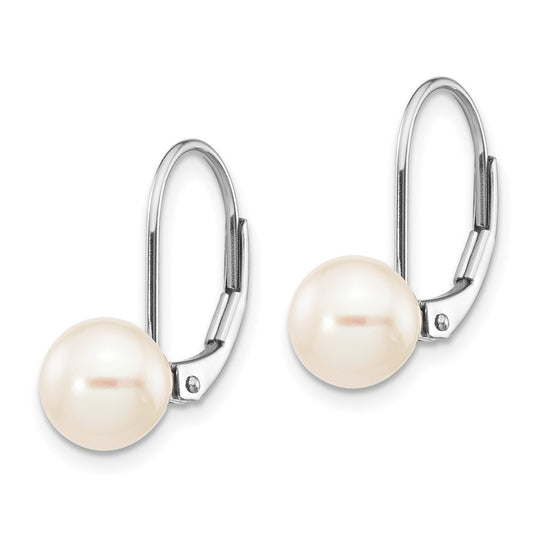 Exclusive 14K White Gold Leverback Earrings with 7-8mm Pearls - Luxury Style!