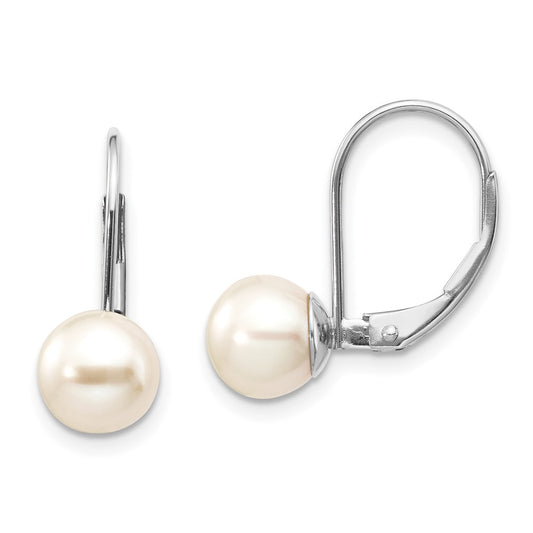 Exclusive 14K White Gold Leverback Earrings with 7-8mm Pearls - Luxury Style!