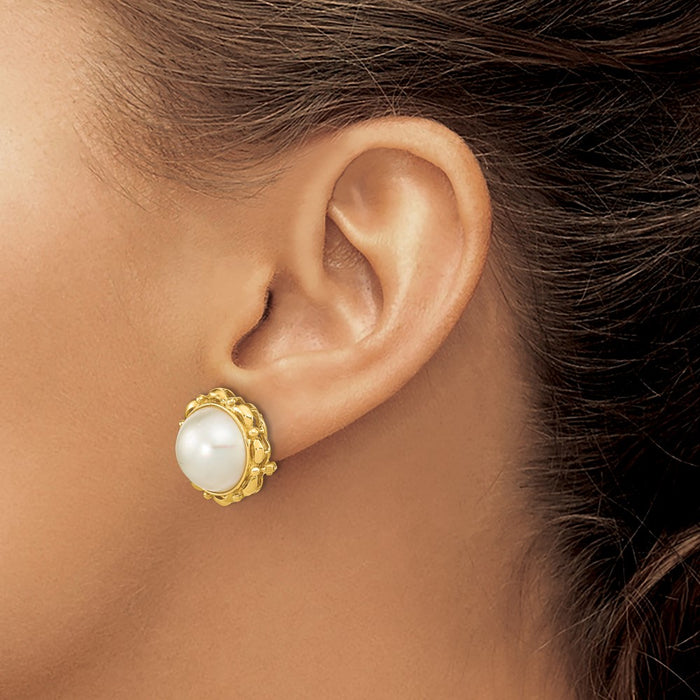 Buy Exclusive 14K White Mabe Pearl Earrings - 13-14mm, Stylish Luxury Value!-3