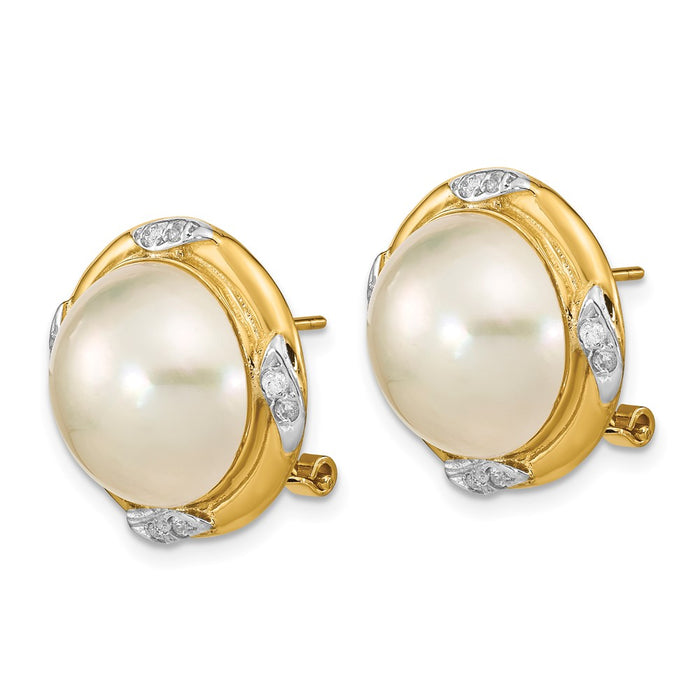 Exclusive 14K White Gold Mabe Pearl Earrings - 13-14mm, .16ct Diamond, Stylish Value-2