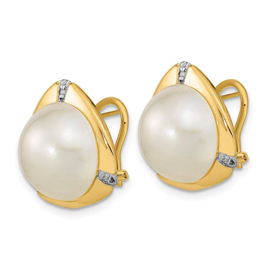 Buy Stylish 14K White Gold Omega Back Earrings with 12-13mm Mabe Pearls & Diamonds