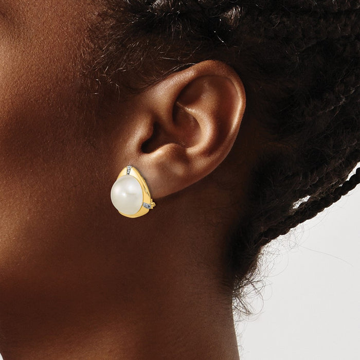 Buy Stylish 14K White Gold Omega Back Earrings with 12-13mm Mabe Pearls & Diamonds-3