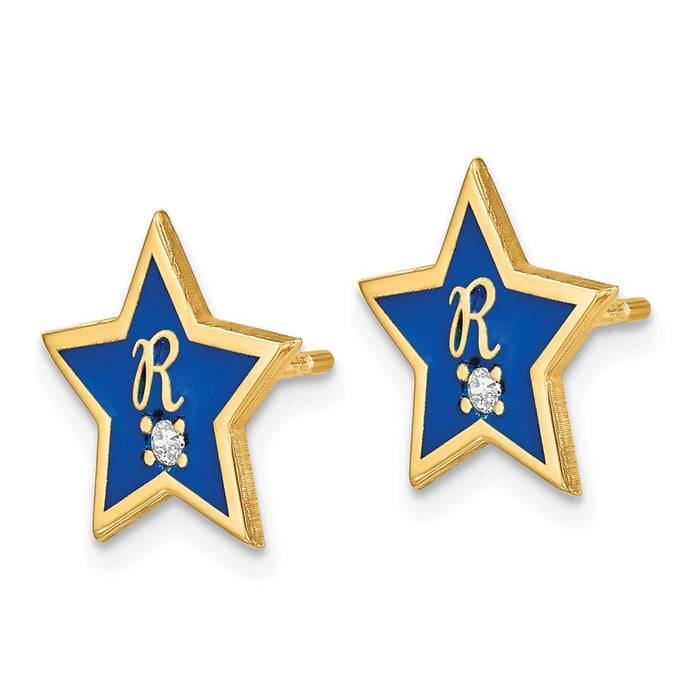 Buy Stylish Enameled Star Initial Earrings in Sterling Silver, Diamond Post-2