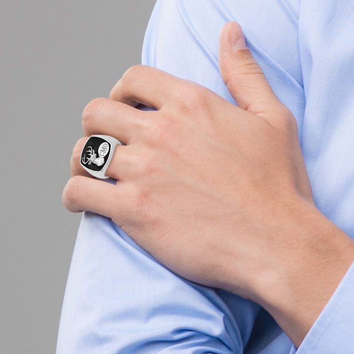 Buy Stylish Sterling Silver Rhodium-Plated Monogrammed Deer Cushion Ring-7