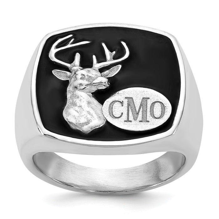 Buy Stylish Sterling Silver Rhodium-Plated Monogrammed Deer Cushion Ring-1
