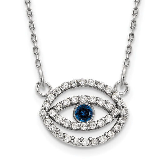 Order Stylish 14K White Gold Evil Eye Necklace with Diamonds & Sapphires