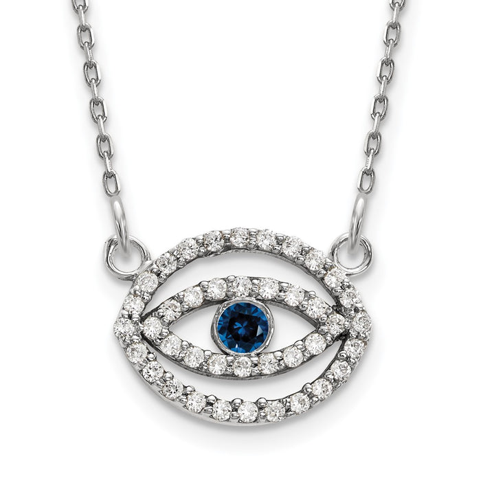 Order Stylish 14K White Gold Evil Eye Necklace with Diamonds & Sapphires-1