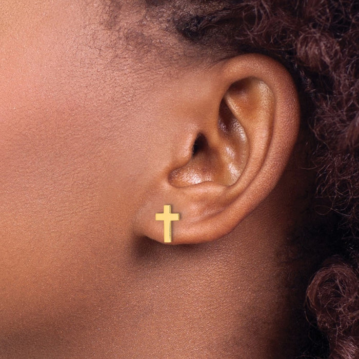 Shop Stylish 14K Gold Polished Cross Stud Earrings - 0.85mm, Affordable Luxury-3