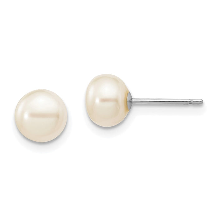 High-Quality 14K White Gold Pearl Stud Earrings - 6-7mm, Stylish Value!-1