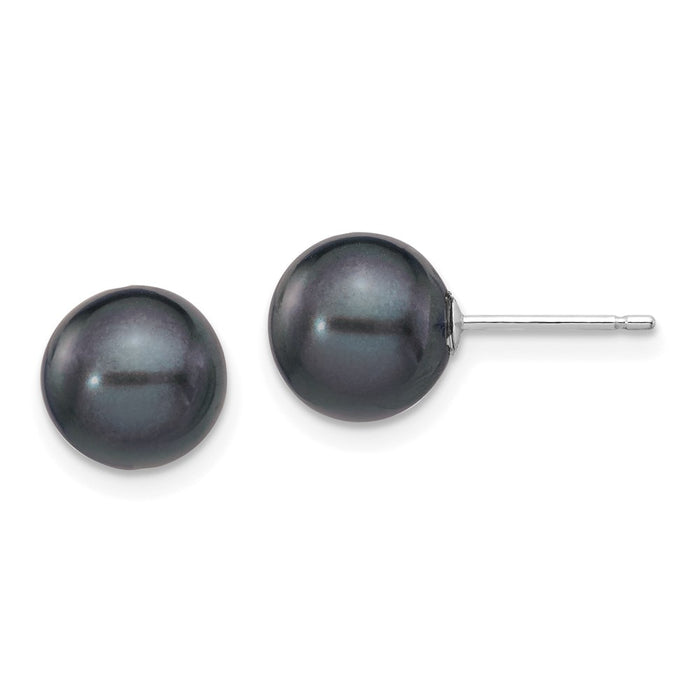 High-Quality 14K White Gold Black Pearl Stud Earrings, 8-9mm - Stylish Value!-1